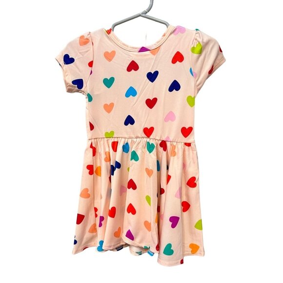 Dot Dot Smile Pink Red Blue Heart Print Girls' Cap Short Sleeve Dress 12/24M - Picture 4 of 5